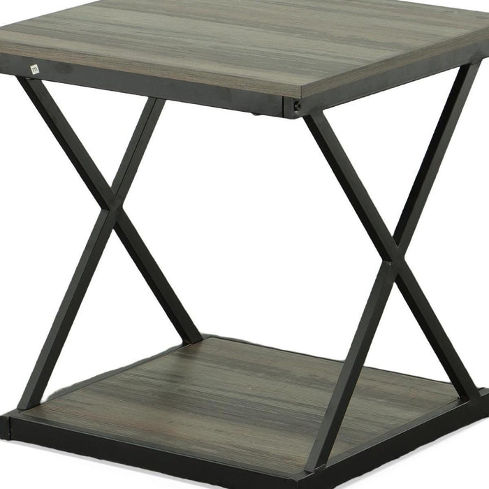 20" Gray and Black Wood and Iron Square Frame End Table With Shelf