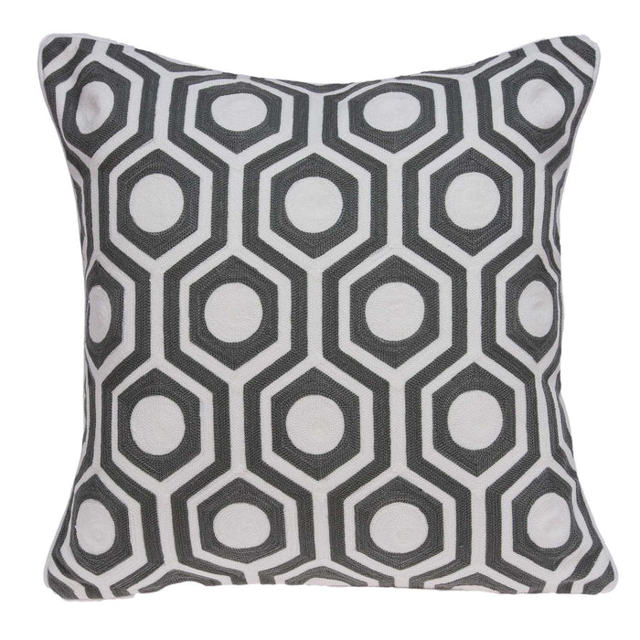 20" Gray And White Geometric Cotton Throw Pillow