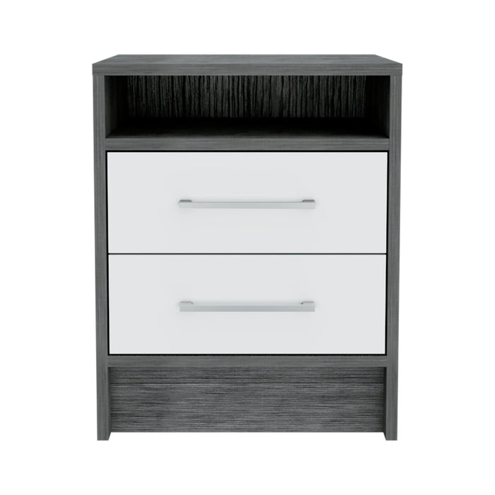 20" Gray Wood Two Drawer Nightstand