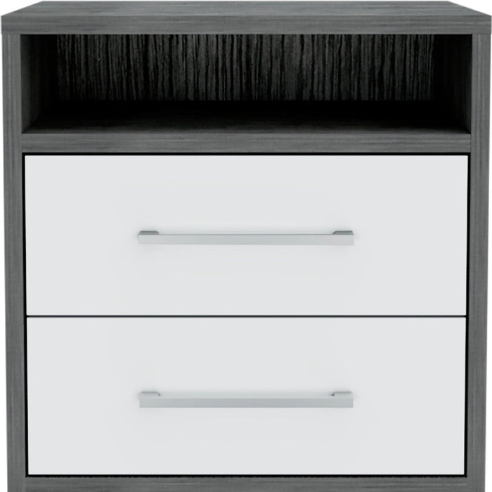 20" Gray Wood Two Drawer Nightstand