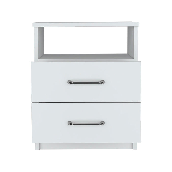20" White Wood Two Drawer Nightstand