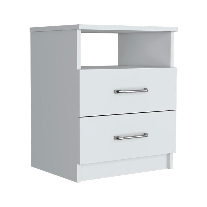 20" White Wood Two Drawer Nightstand