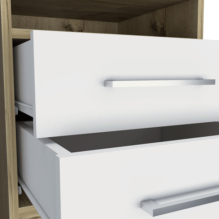 20" White Wood Two Drawer Nightstand