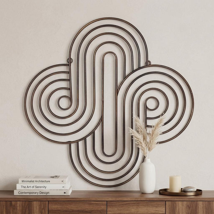 20" X 20" Bronze Metal Abstract Geometric Hanging Dimensional Sculpture