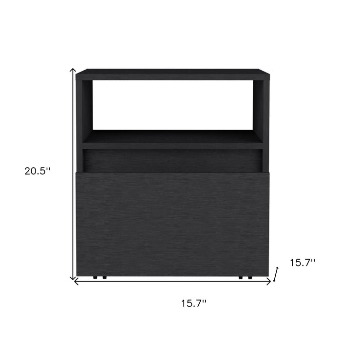 21" Black Wood One Drawer Nightstand