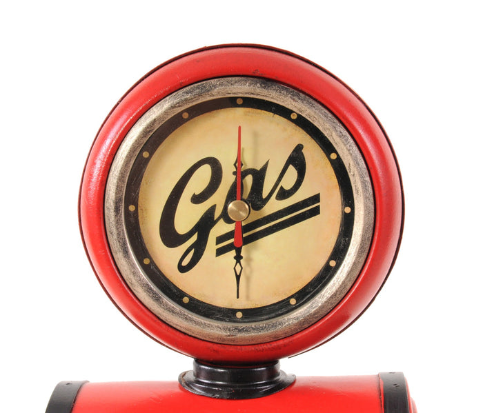21" Red Metal Hand Painted Gas Pump Clock Sculpture