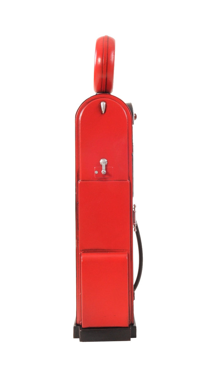 21" Red Metal Hand Painted Gas Pump Clock Sculpture