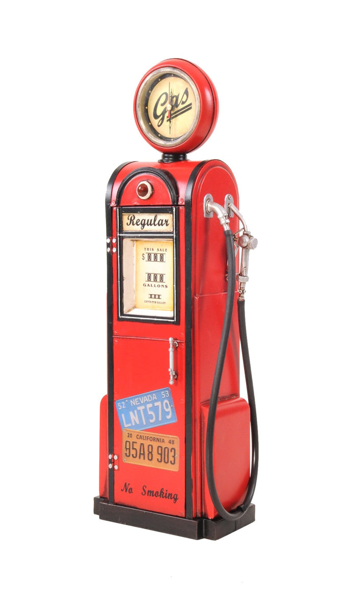 21" Red Metal Hand Painted Gas Pump Clock Sculpture