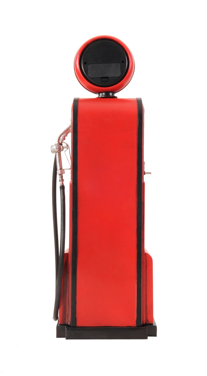 21" Red Metal Hand Painted Gas Pump Clock Sculpture