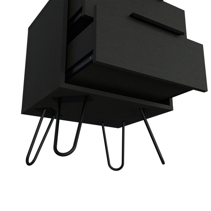 22" Black Wood Two Drawer Nightstand