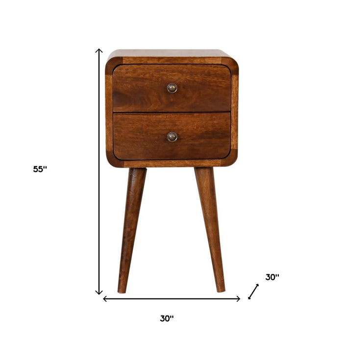 22" Brown Solid Wood Two Drawer Nightstand