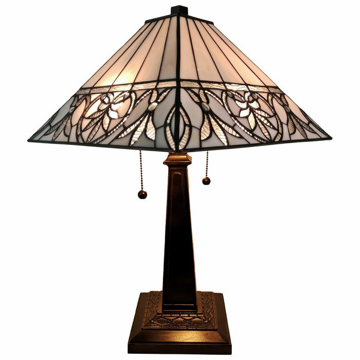 22" Dark Brown Metal Two Light Candlestick Table Lamp With White Shade