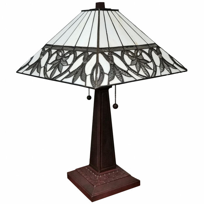 22" Dark Brown Metal Two Light Candlestick Table Lamp With White Shade
