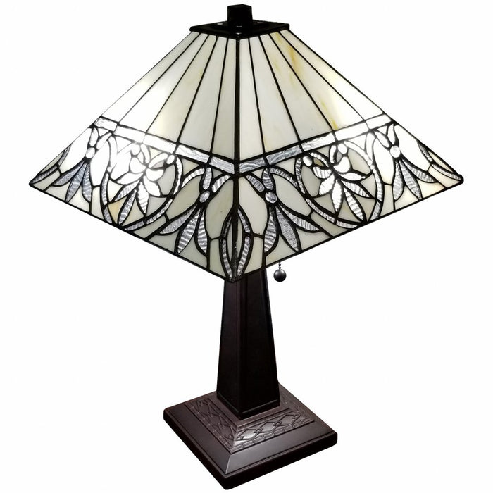 22" Dark Brown Metal Two Light Candlestick Table Lamp With White Shade