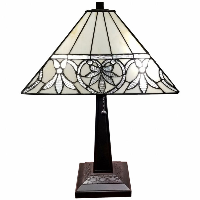 22" Dark Brown Metal Two Light Candlestick Table Lamp With White Shade