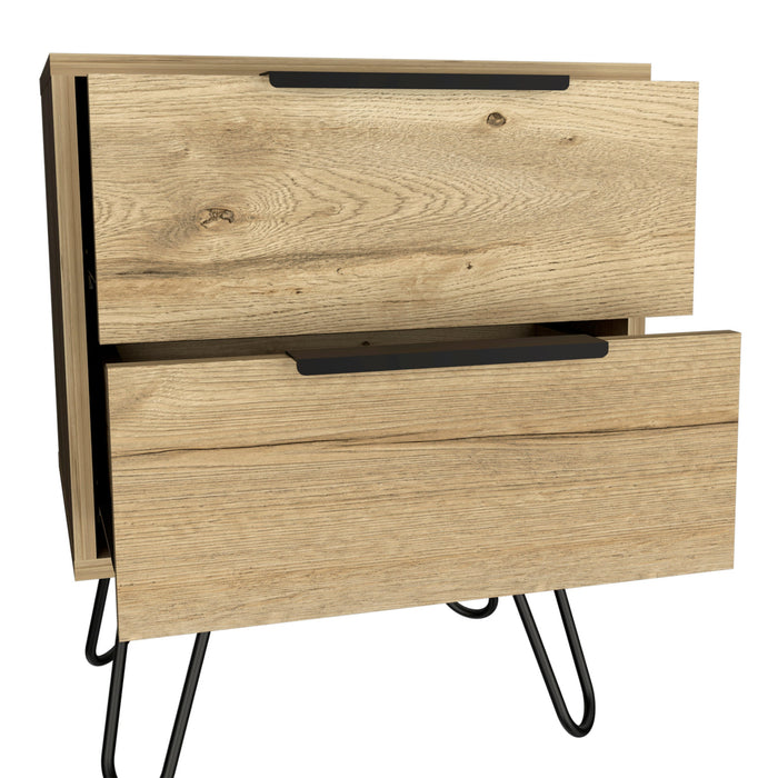 22" Oak Wood Two Drawer Nightstand