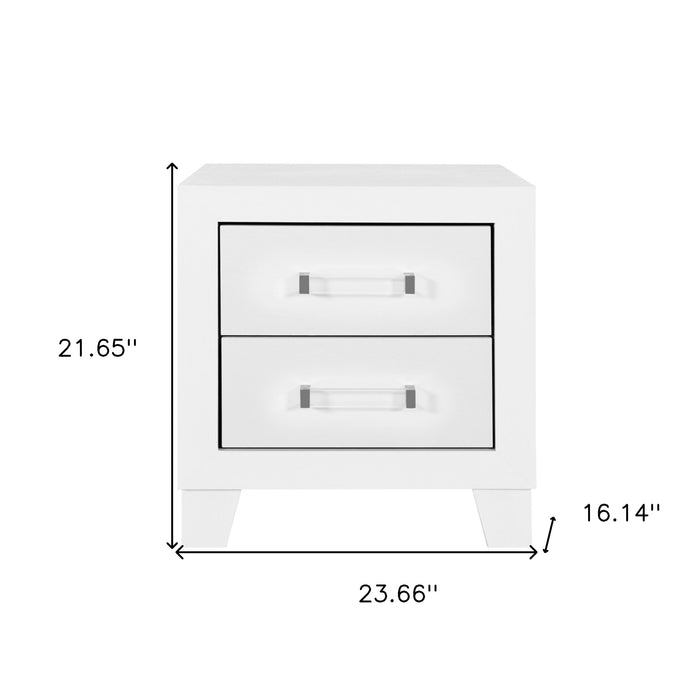 22" White Two Drawer Wood Nightstand