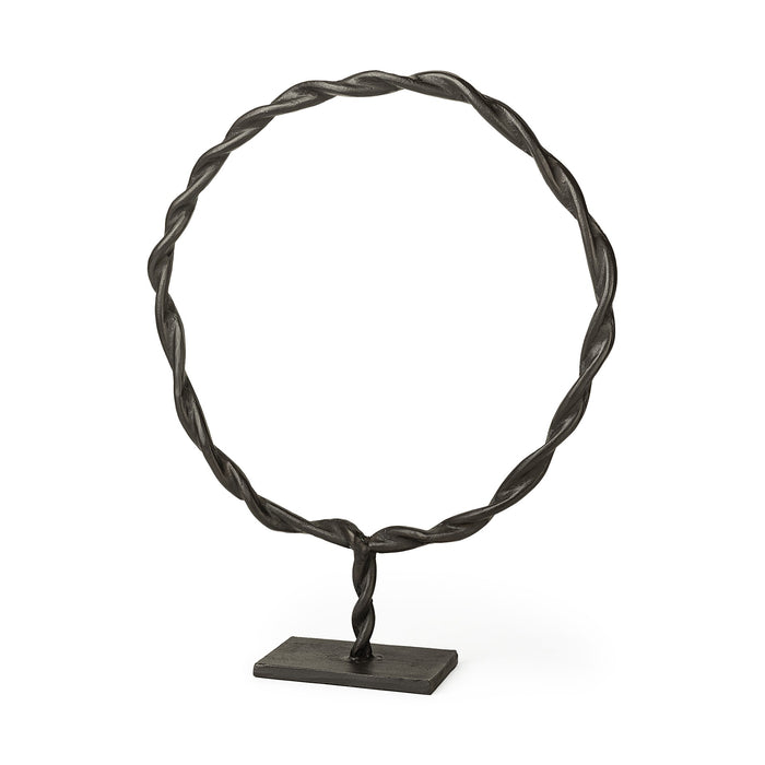 23" Black Metal Round Braided Tabletop Sculpture
