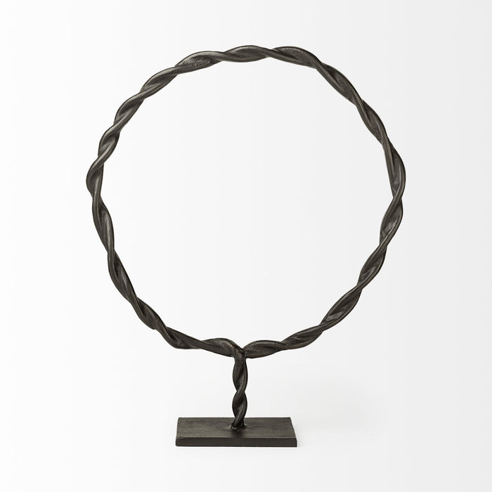 23" Black Metal Round Braided Tabletop Sculpture