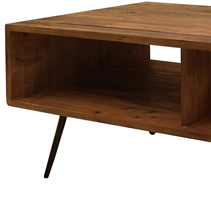 23" Brown And Black Wood And Metal Coffee Table With Shelf
