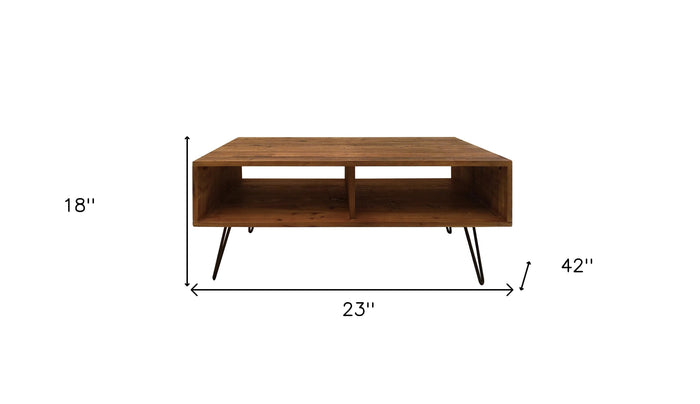 23" Brown And Black Wood And Metal Coffee Table With Shelf