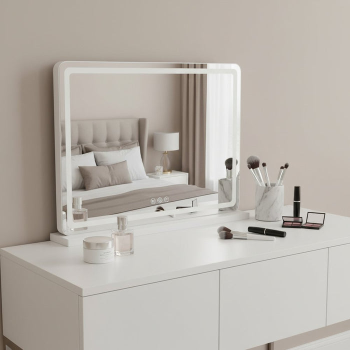 23" Clear Lighted Freestanding Frameless Makeup Shaving Tabletop Mirror
