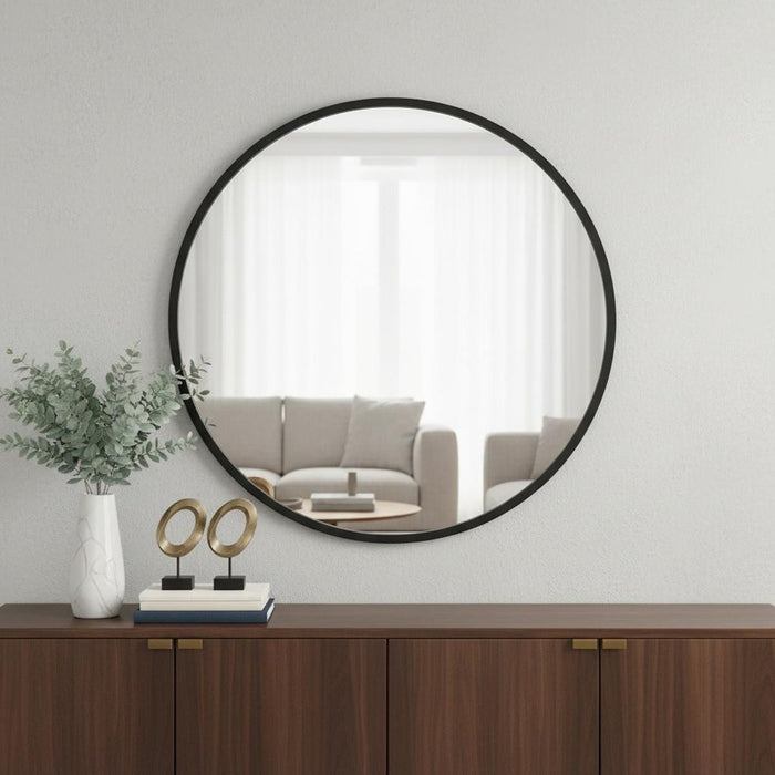 24" Black Aluminum Round Framed Accent Mirror