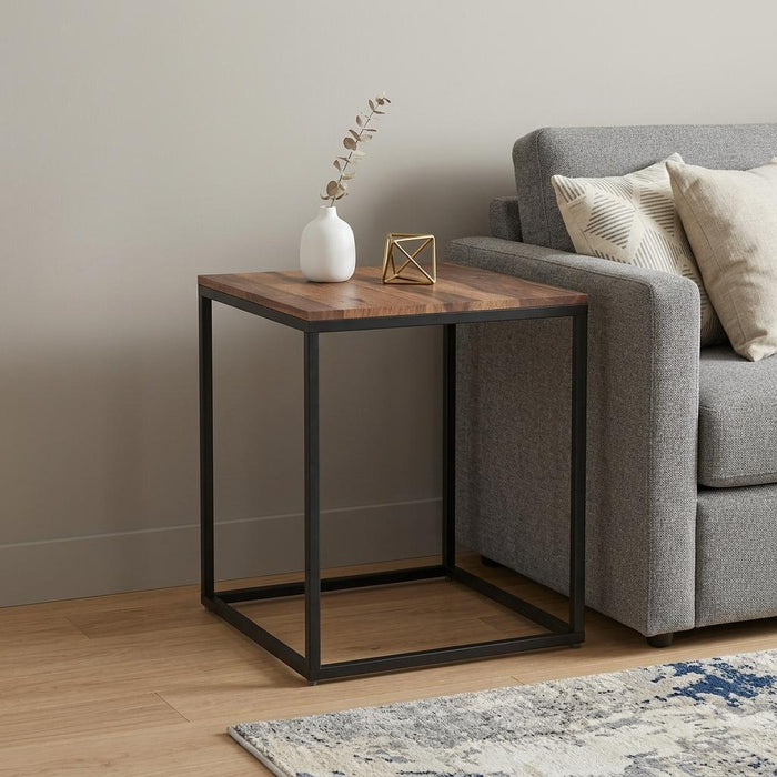 24" Black And Brown Solid Wood And Iron Square End Table