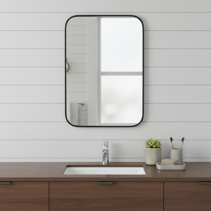 24" Black Metal Framed Bathroom Vanity Mirror With Cabinet