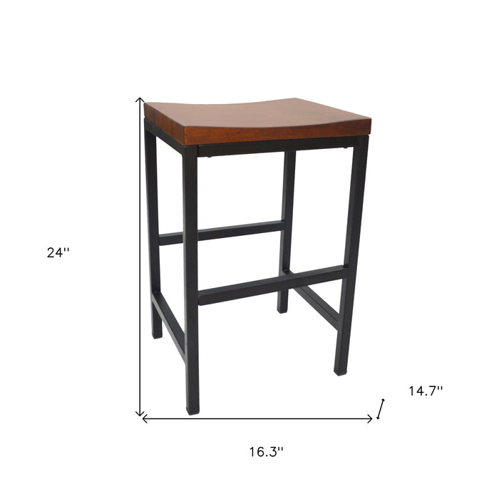24" Chestnut And Black Solid Wood And Steel Backless Counter Height Bar Chair