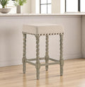 24" Cream And Gray Fabric And Solid Wood Backless Counter Height Bar Chair
