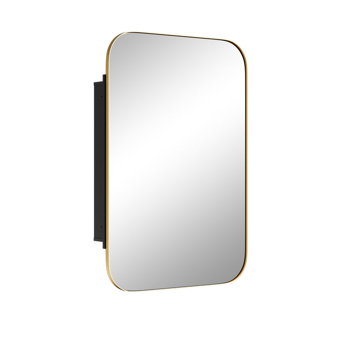 24" Gold Metal Framed Bathroom Vanity Mirror With Cabinet