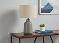 24" Gray Concrete Urn Table Lamp With Beige Drum Shade