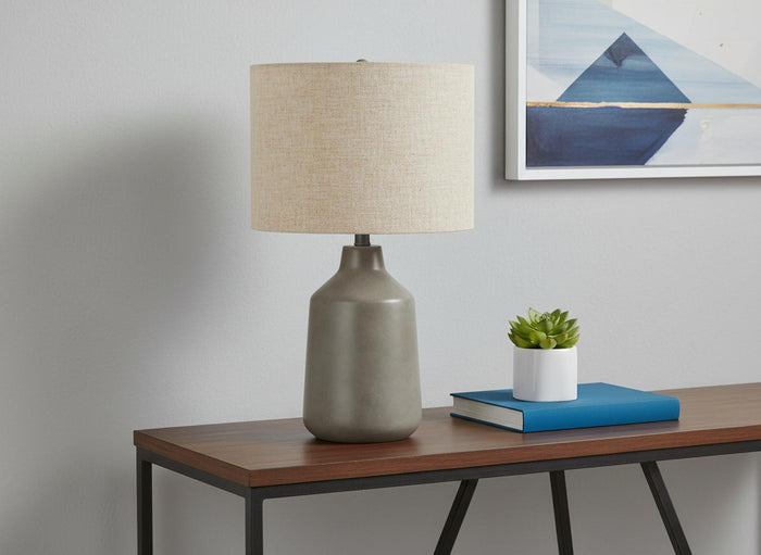 24" Gray Concrete Urn Table Lamp With Beige Drum Shade
