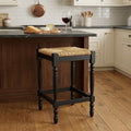 24" Natural And Black Rush And Solid Wood Backless Counter Height Bar Chair