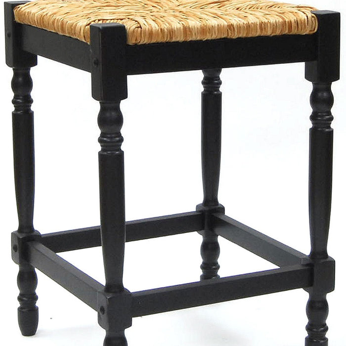 24" Natural And Black Rush And Solid Wood Backless Counter Height Bar Chair