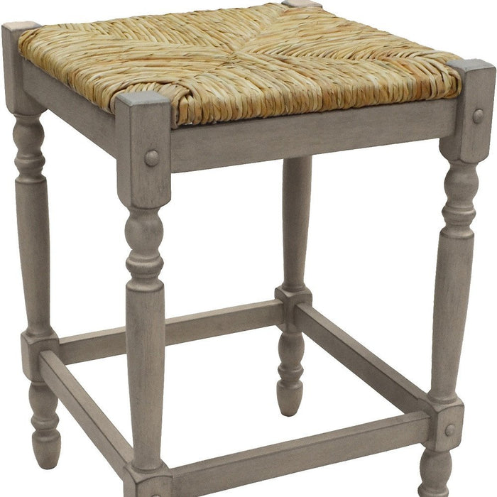 24" Natural And Gray Rush And Solid Wood Backless Counter Height Bar Chair