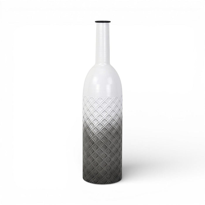 24" White And Gray Ombre Metal Cylinder Floor Vase