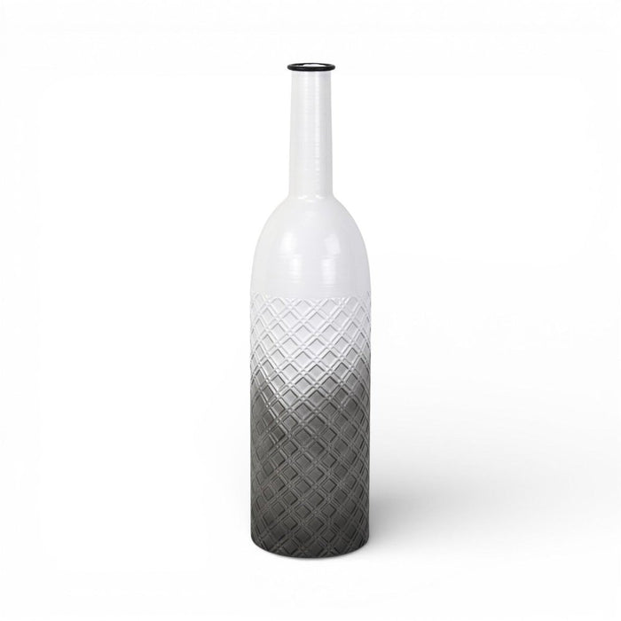 24" White And Gray Ombre Metal Cylinder Floor Vase