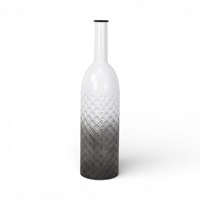 24" White And Gray Ombre Metal Cylinder Floor Vase