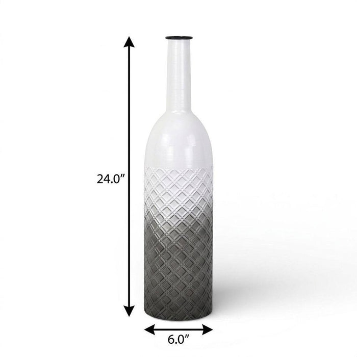 24" White And Gray Ombre Metal Cylinder Floor Vase
