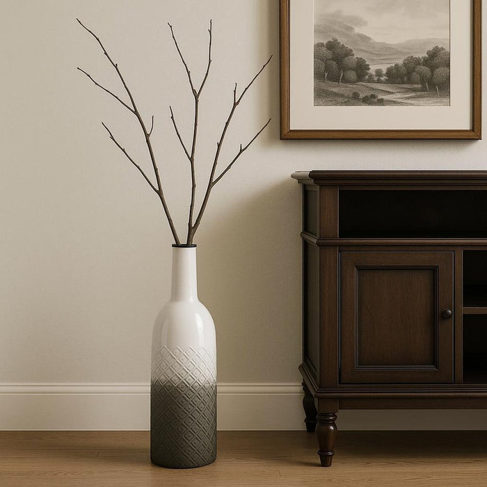 24" White And Gray Ombre Metal Cylinder Floor Vase