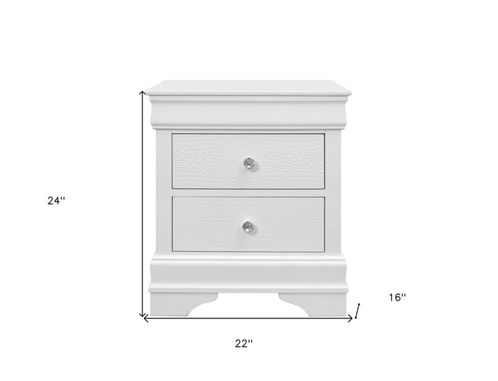 24" White Wood Shagreen Two Drawer Nightstand