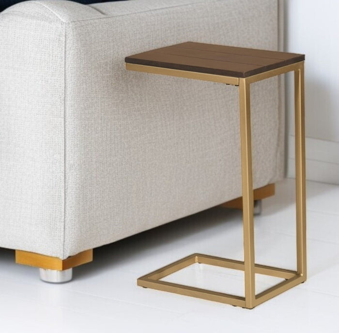 25" Dark Brown Solid Wood And Steel Frame End Table