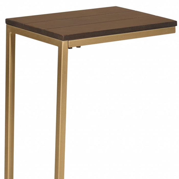 25" Dark Brown Solid Wood And Steel Frame End Table