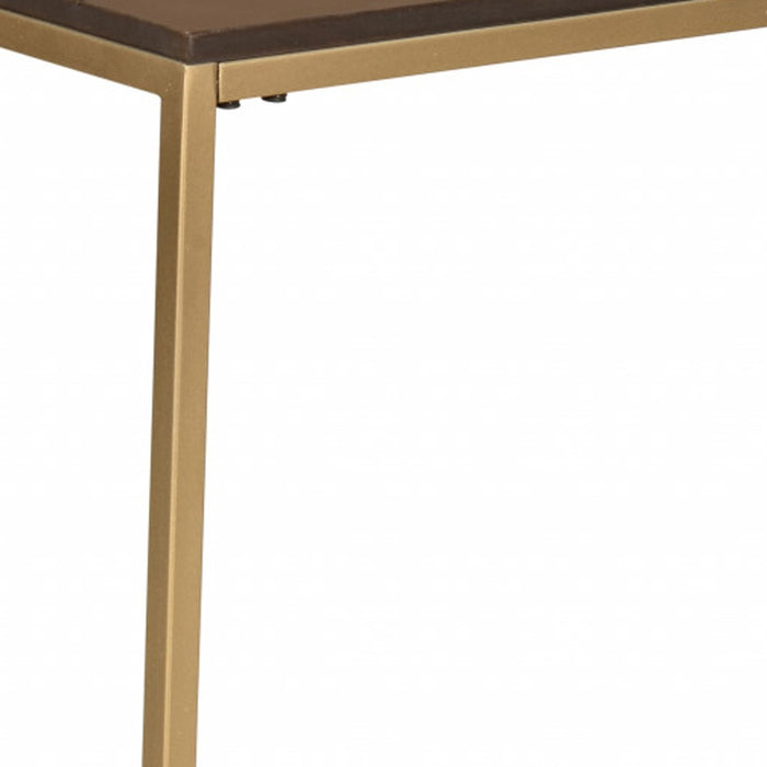 25" Dark Brown Solid Wood And Steel Frame End Table