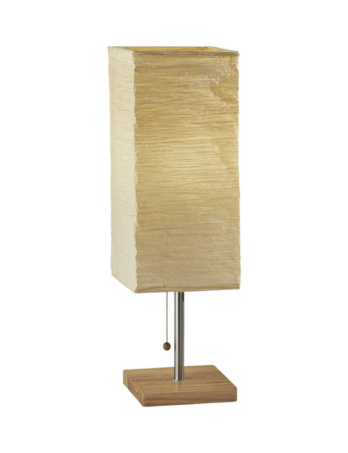 25" Natural Solid Wood And Silver Metal Table Lamp Beige Paper Shade