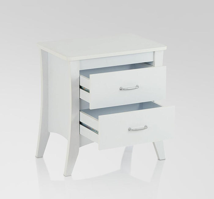 25" White Wood Two Drawer Nightstand