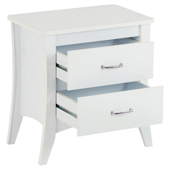 25" White Wood Two Drawer Nightstand