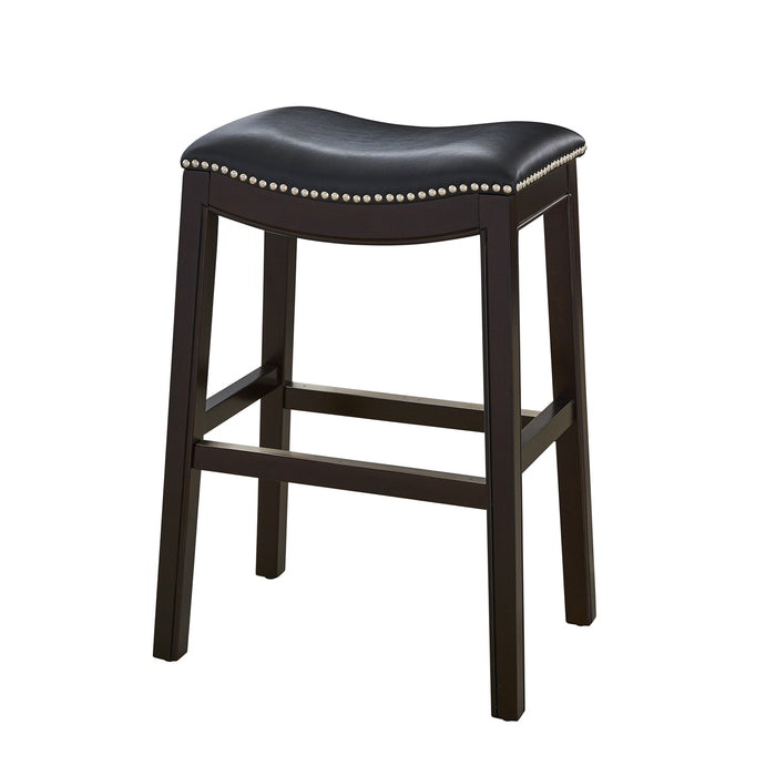 26" Black And Espresso Faux Leather And Solid Wood Backless Counter Height Bar Chair